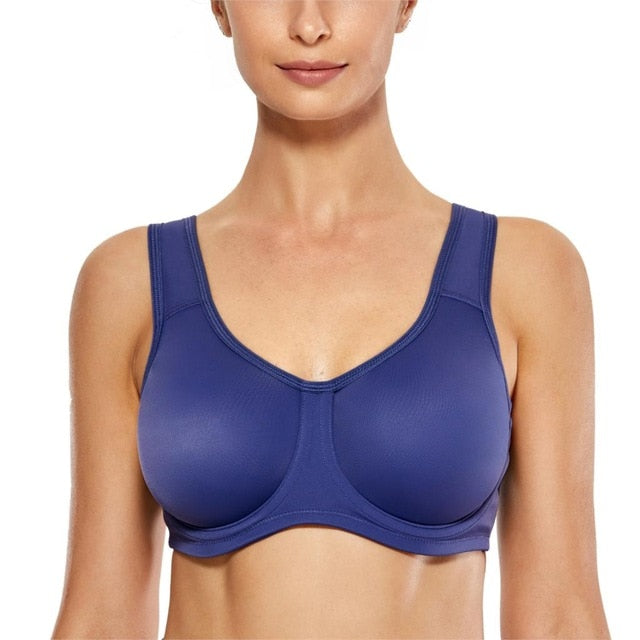 Women's Max Control Solid High Impact Plus Size Underwire Sports Bra - forsportswear